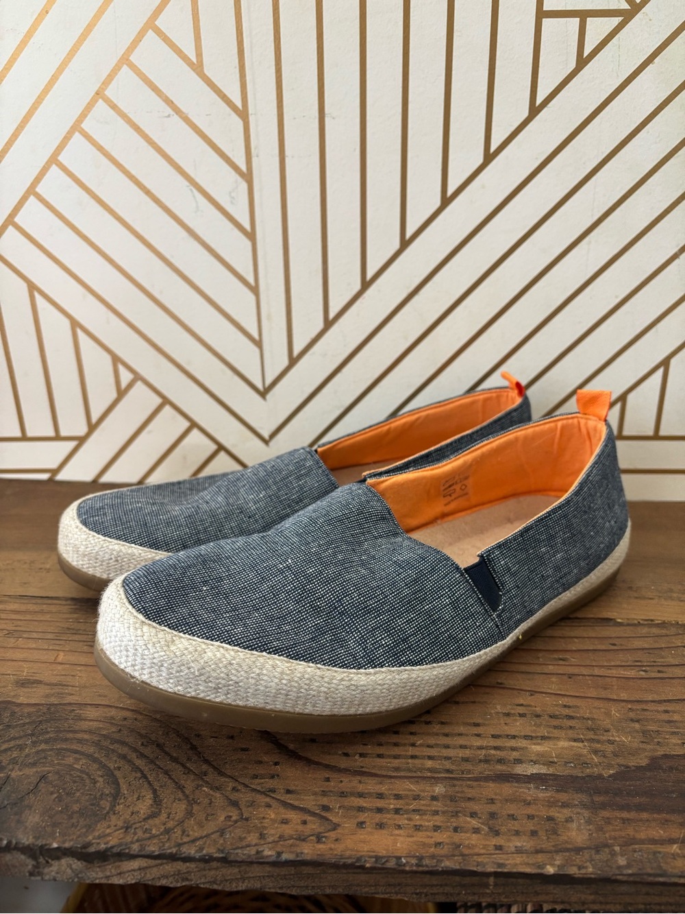 Men's Casual Slip-On Loafers in Denim Blue with Orange Lining